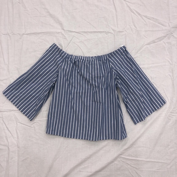 NWOT Tommy Hilfiger Blue Striped Off Shoulder Top - Picture 2 of 4